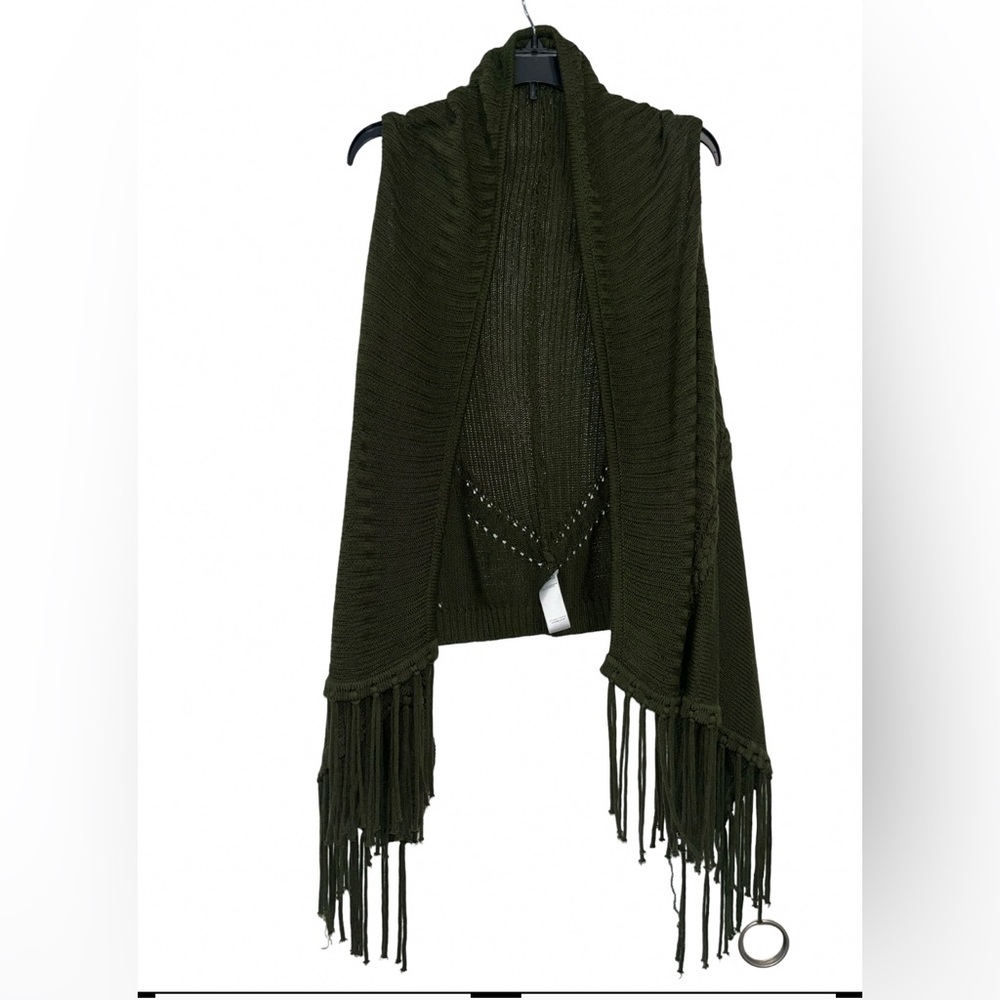 Fringed Knit Vest in Dark Green